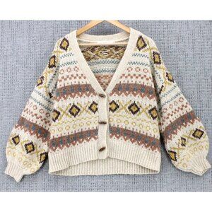 Nectar Clothing Cardigan Sweater Womens Small S Beige V Neck Knit Long Sleeve